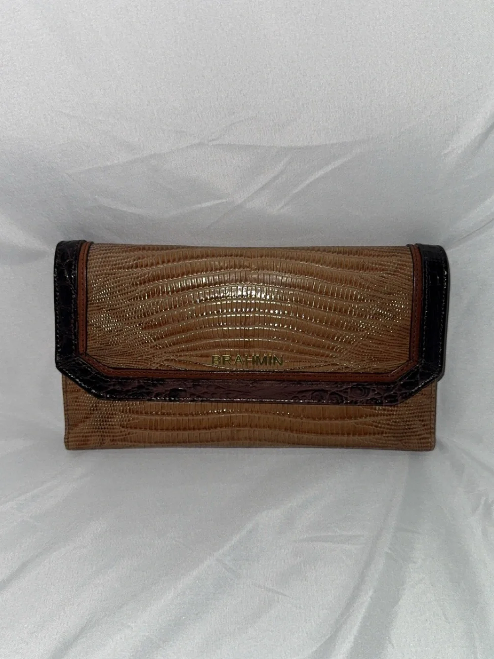 Brahmin Brown Textured Leather Clutch Wallet
